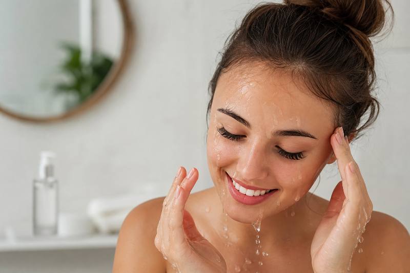 Vibrant banner illustrating proper eyelash extension care with various tools and a silk pillow