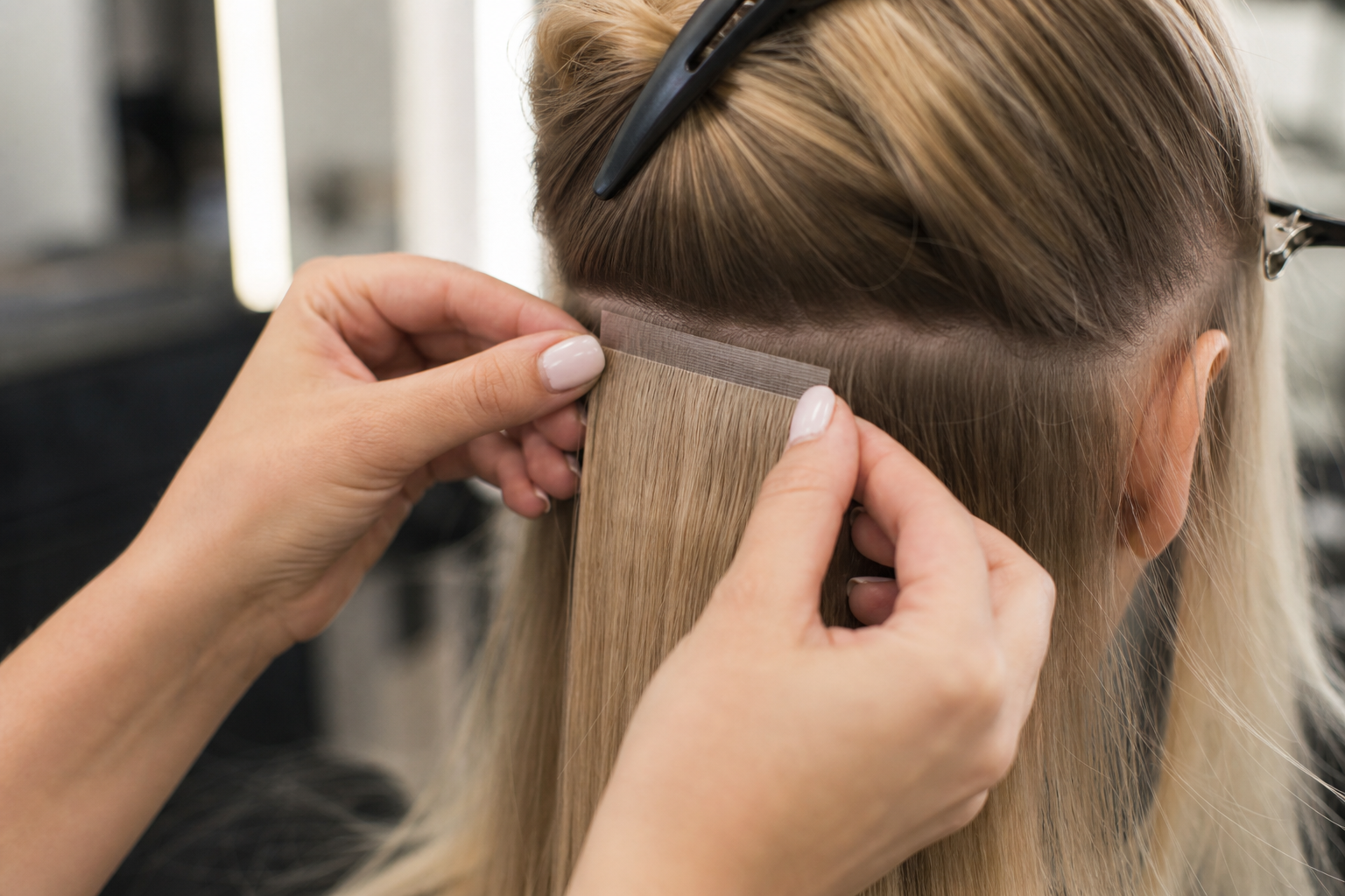 one hour extensions: 5 Effortless Secrets for Incredible... 4 Close-up of hair strands being expertly applied or styled, showcasing the quality and quick technique of one hour extensions.