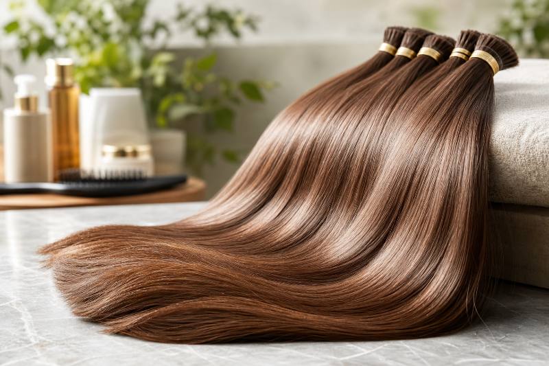Damage-Free Extension Care: 7 Ultimate Myths About Hair... 3 Woman gently brushing her long, flowing hair extensions, demonstrating damage-free extension care techniques