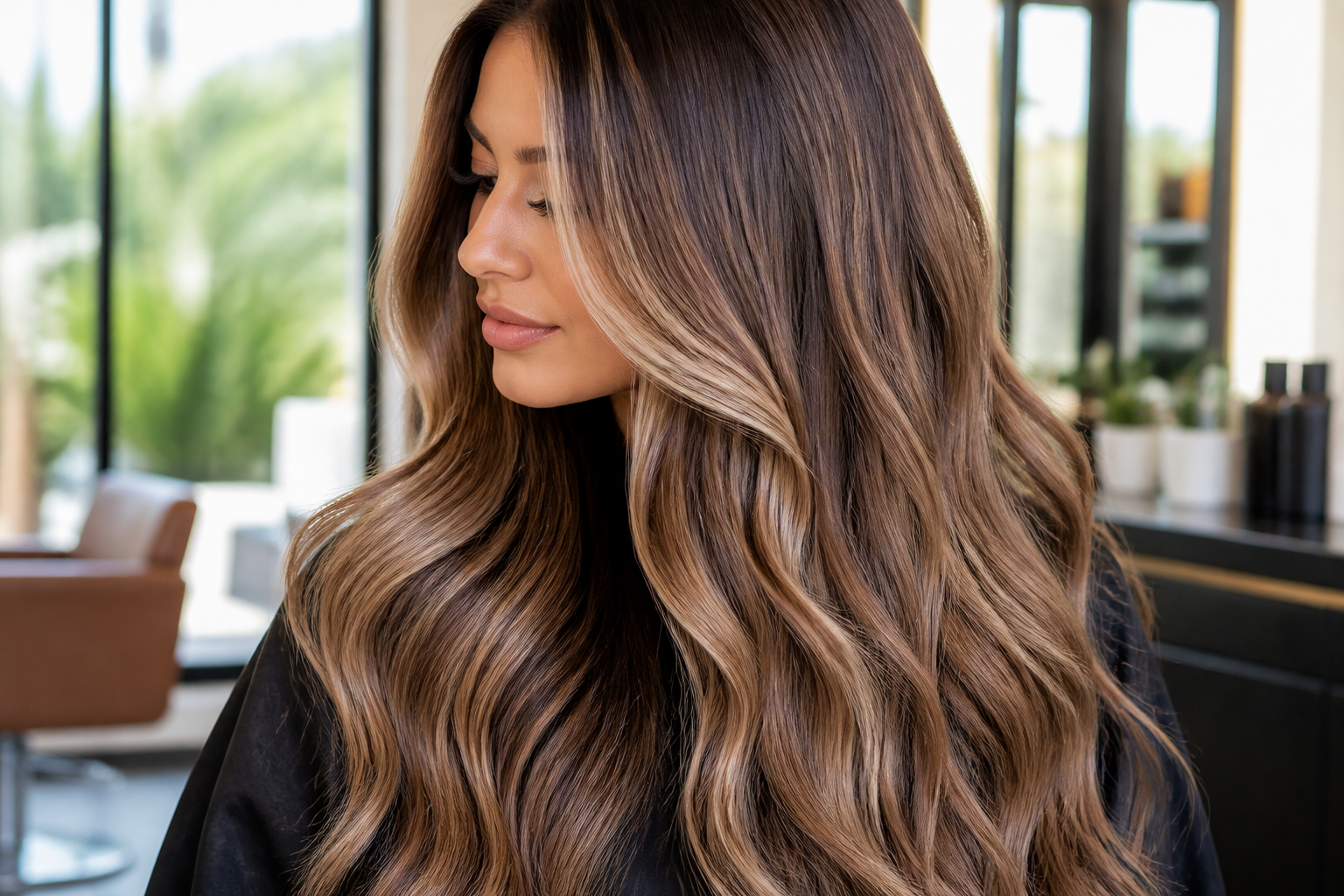 Woman with long, shiny hair extensions demonstrating keratin extension longevity.