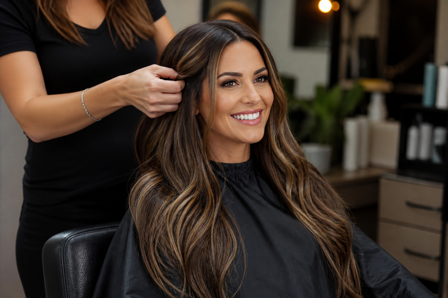 Stylist applying damage-free personality hair extensions in Winter Garden, FL